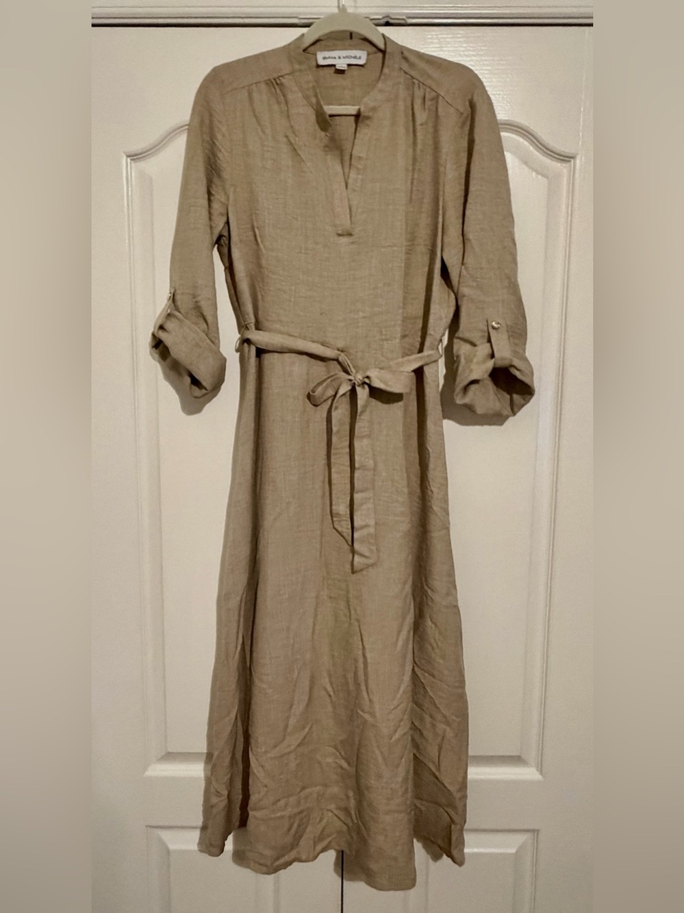 Emma & Michele Taupe Tie-Waist Midi Dress - Picture 2 of 3